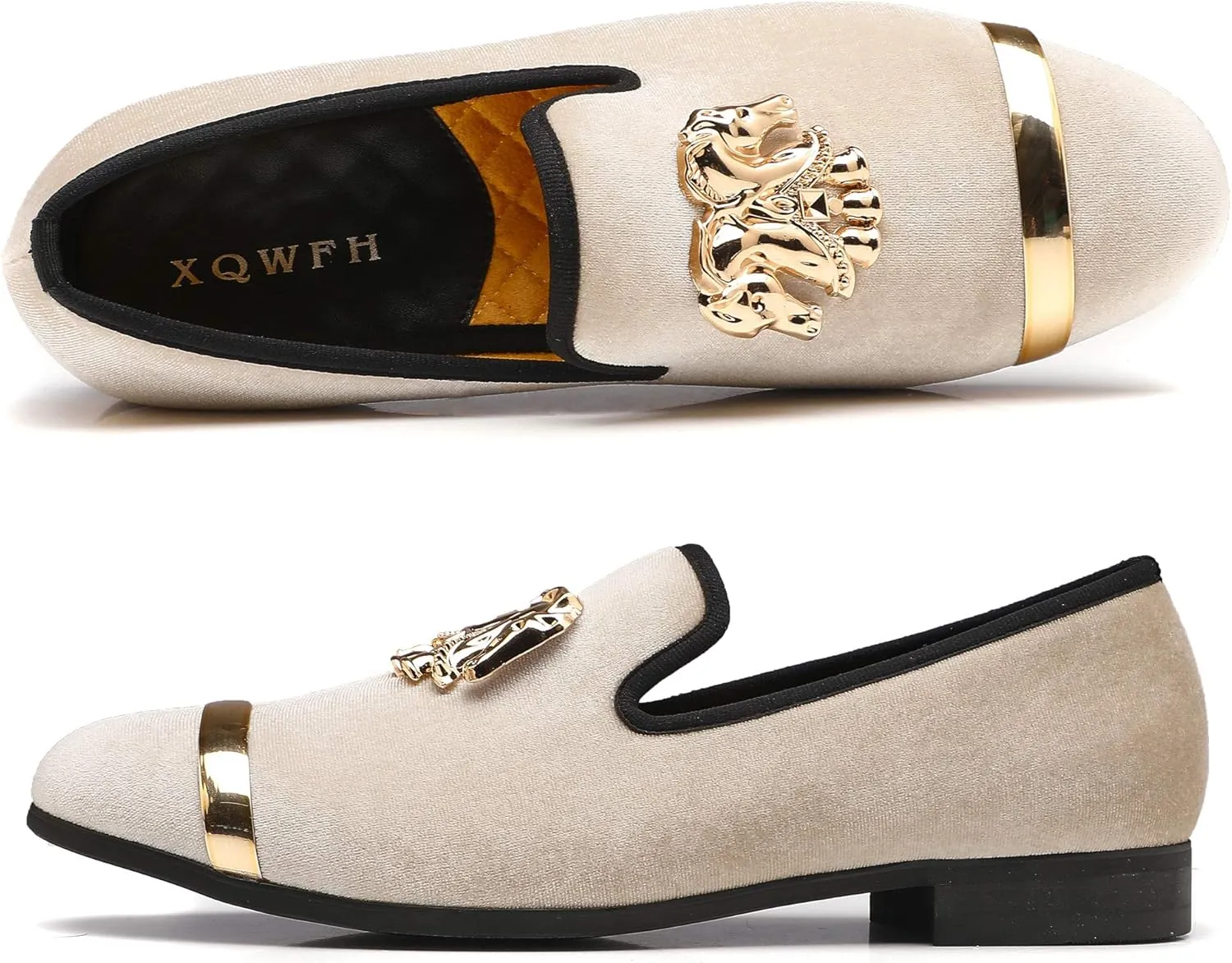 Mens Rhinestone Loafers Velvet Tuxedo Dress Shoes with Gold Plate Smoking Slippers Slip-On Penny Party Wedding Casual Shoes
