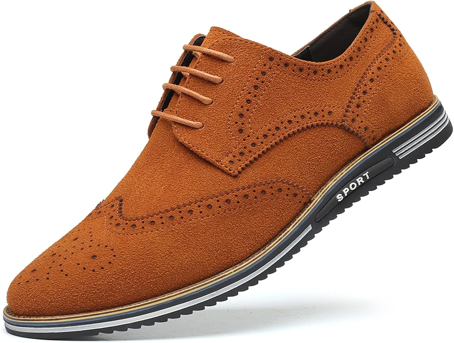 Men's Suede Lace Up Brogue Oxford Shoes,Flats Wing Tips Business Dress Shoe Classic Retro Comfortable Casual Shoe