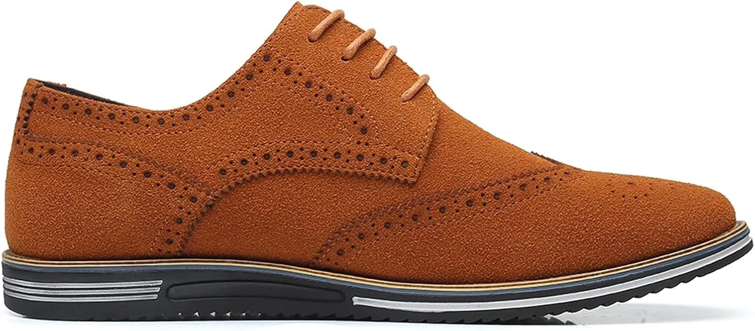 Men's Suede Lace Up Brogue Oxford Shoes,Flats Wing Tips Business Dress Shoe Classic Retro Comfortable Casual Shoe