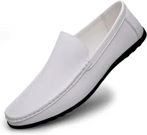 Men's Vintage Hand Stitched Leather Loafers Comfortable Slip On Soft Sole Moccasin Boat Shoes Stylish Casual Driving Walking Dress Flats for Business