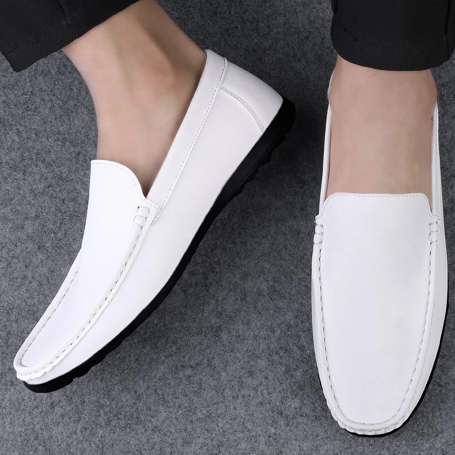 Men's Vintage Hand Stitched Leather Loafers Comfortable Slip On Soft Sole Moccasin Boat Shoes Stylish Casual Driving Walking Dress Flats for Business