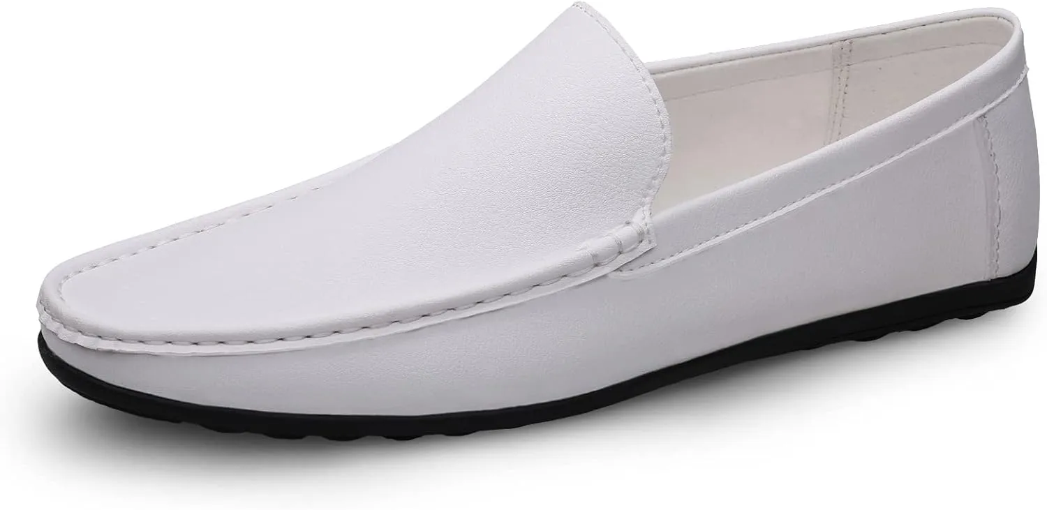 Men's Vintage Hand Stitched Leather Loafers Comfortable Slip On Soft Sole Moccasin Boat Shoes Stylish Casual Driving Walking Dress Flats for Business