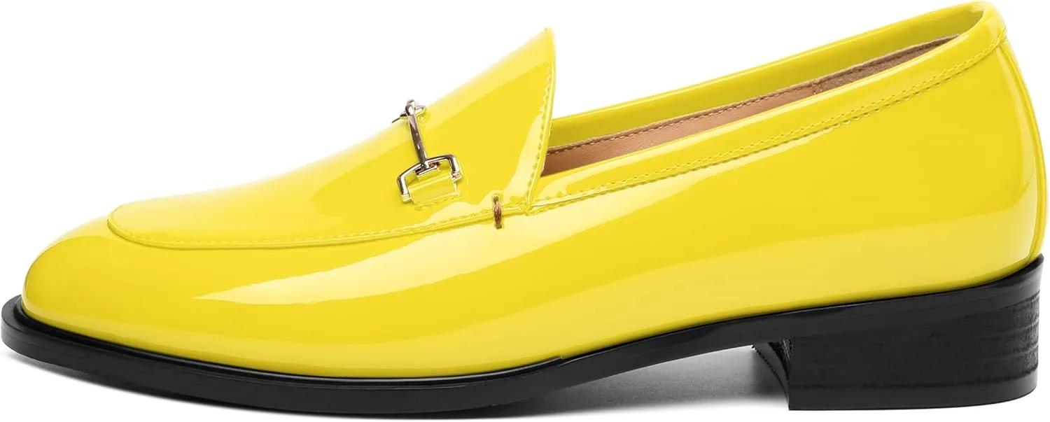 MODENCOCO Womens Loafers Shoes Platform Chunky Low Heel Penny Loafer Comfortable Patent Slip On Work Office Business Casual Fall Dress Shoes Size 12.5