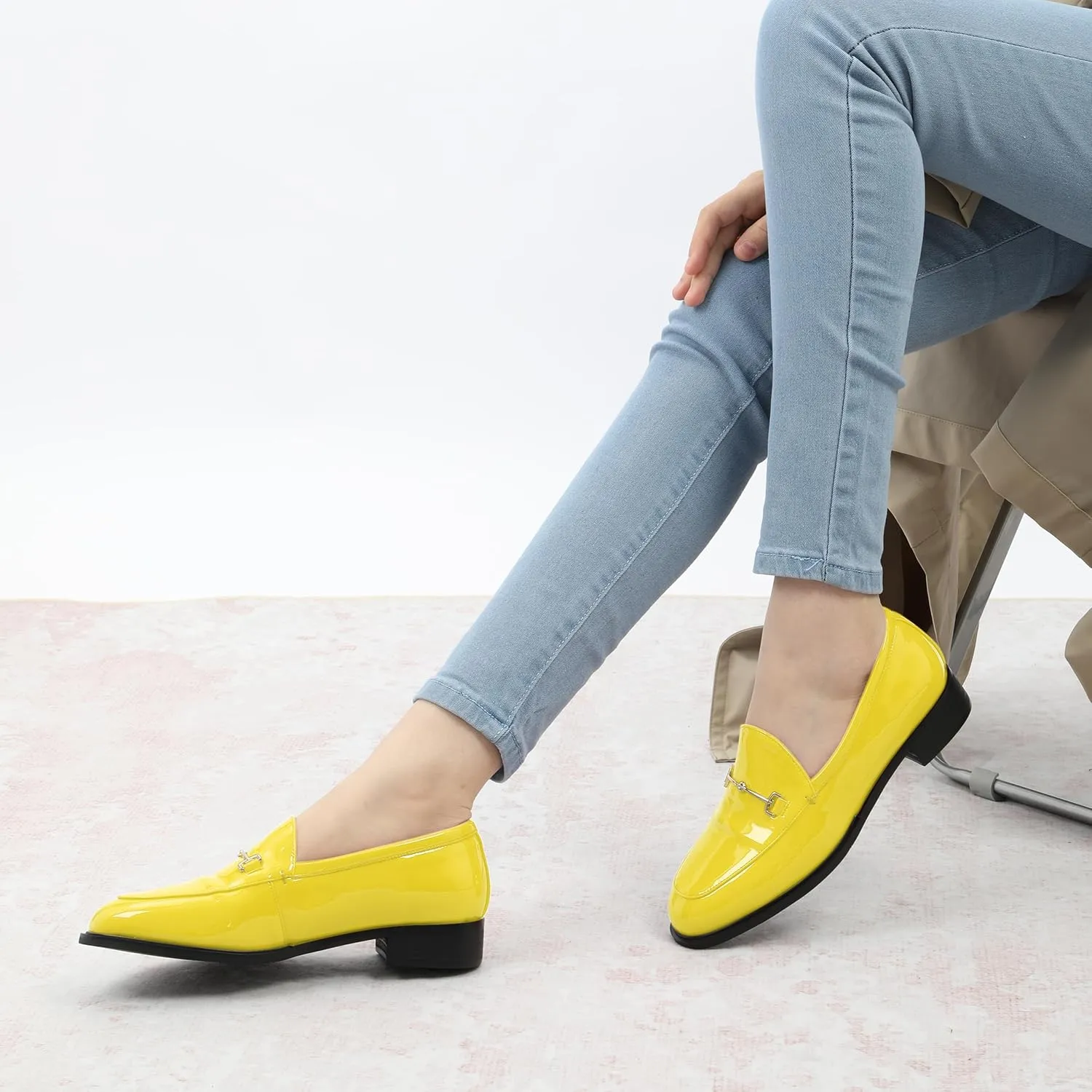 MODENCOCO Womens Loafers Shoes Platform Chunky Low Heel Penny Loafer Comfortable Patent Slip On Work Office Business Casual Fall Dress Shoes Size 12.5