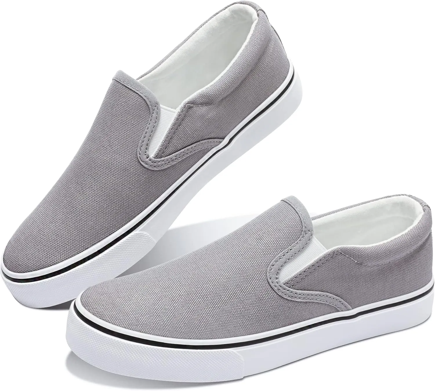 Obtaom Women's White Sneakers Black Slip on Shoes for Women Low Top Canvas Loafers