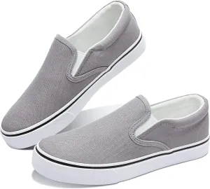 Obtaom Women's White Sneakers Black Slip on Shoes for Women Low Top Canvas Loafers