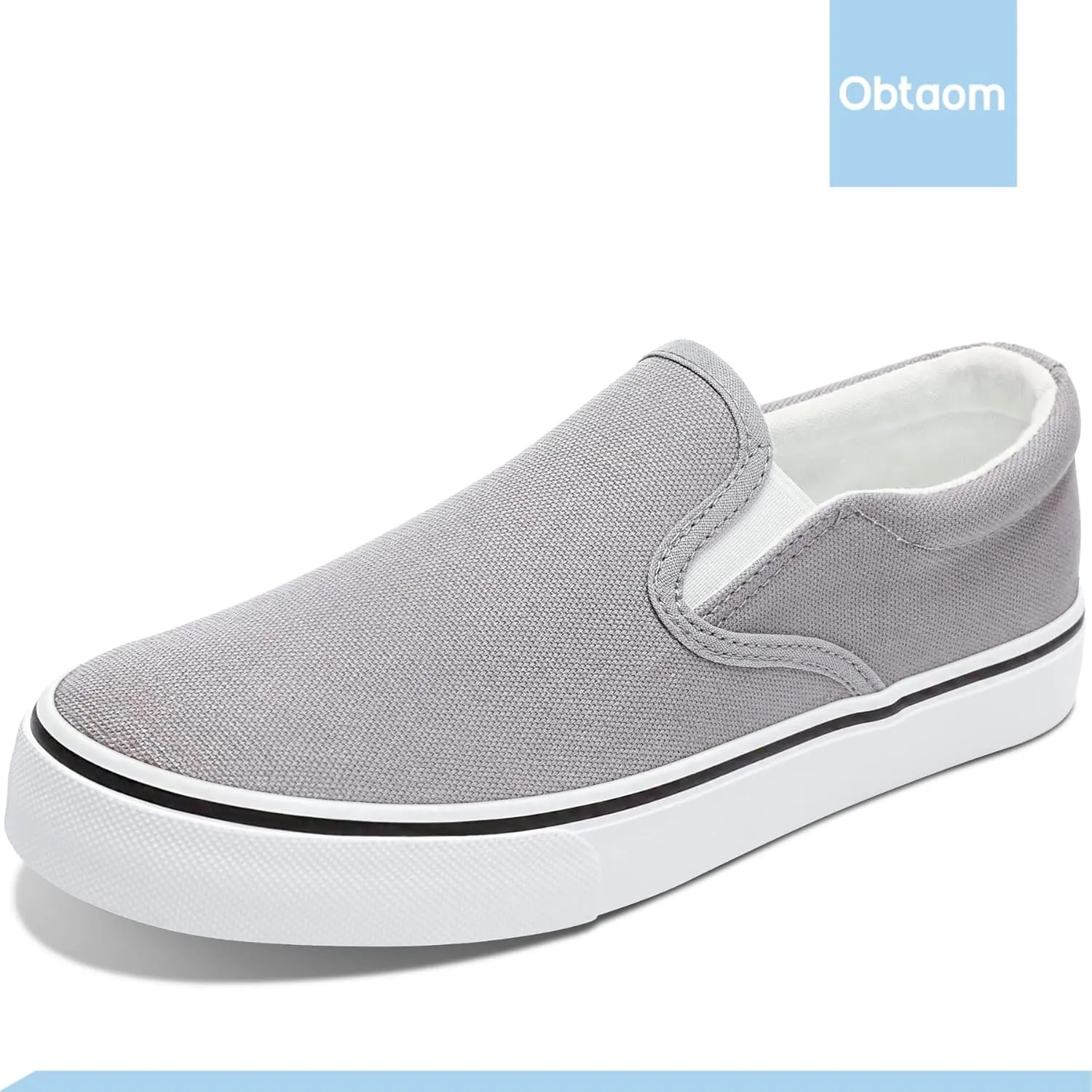 Obtaom Women's White Sneakers Black Slip on Shoes for Women Low Top Canvas Loafers