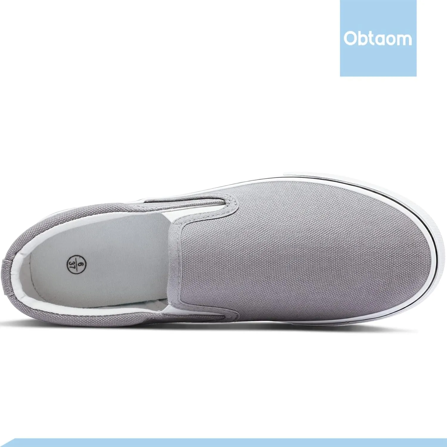 Obtaom Women's White Sneakers Black Slip on Shoes for Women Low Top Canvas Loafers