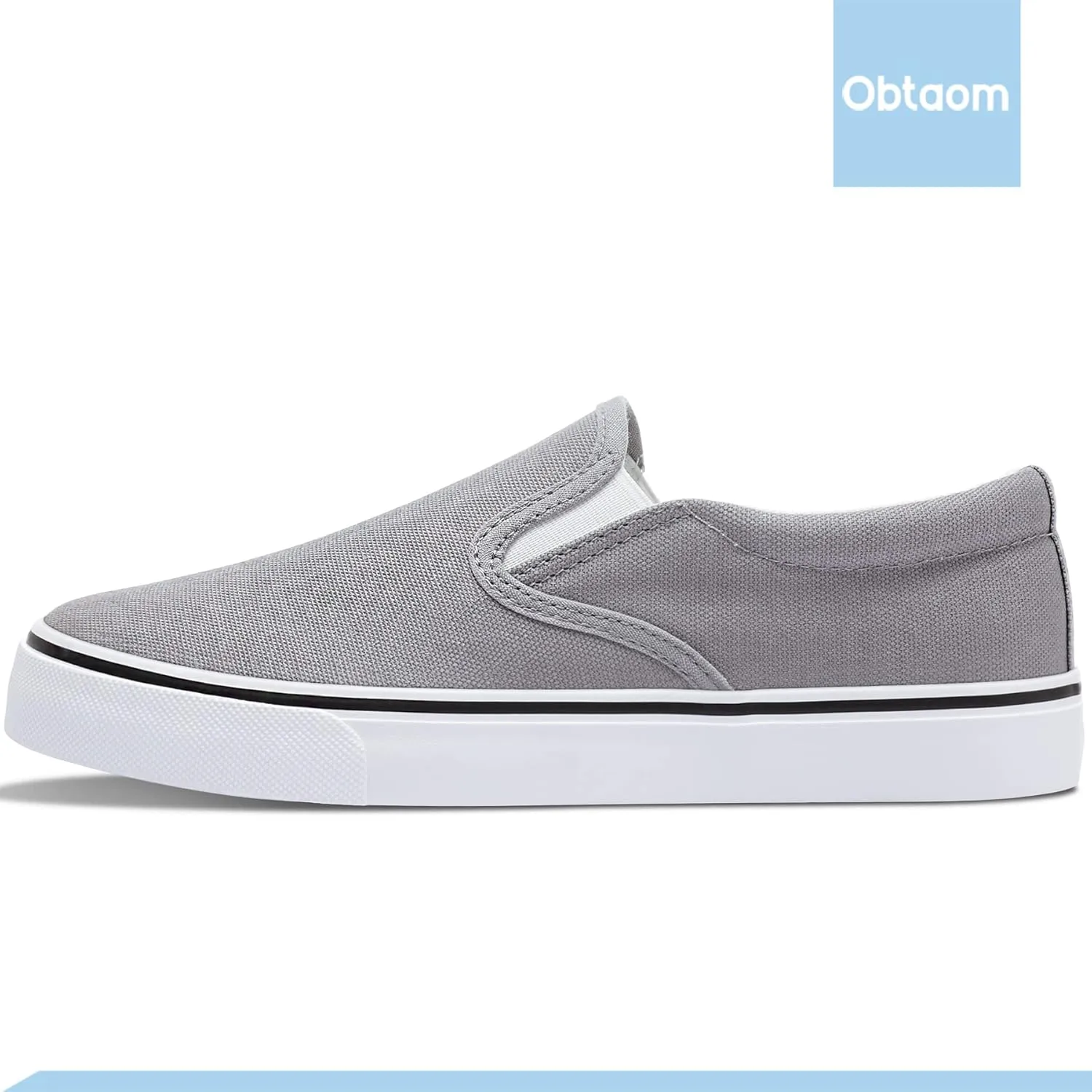 Obtaom Women's White Sneakers Black Slip on Shoes for Women Low Top Canvas Loafers