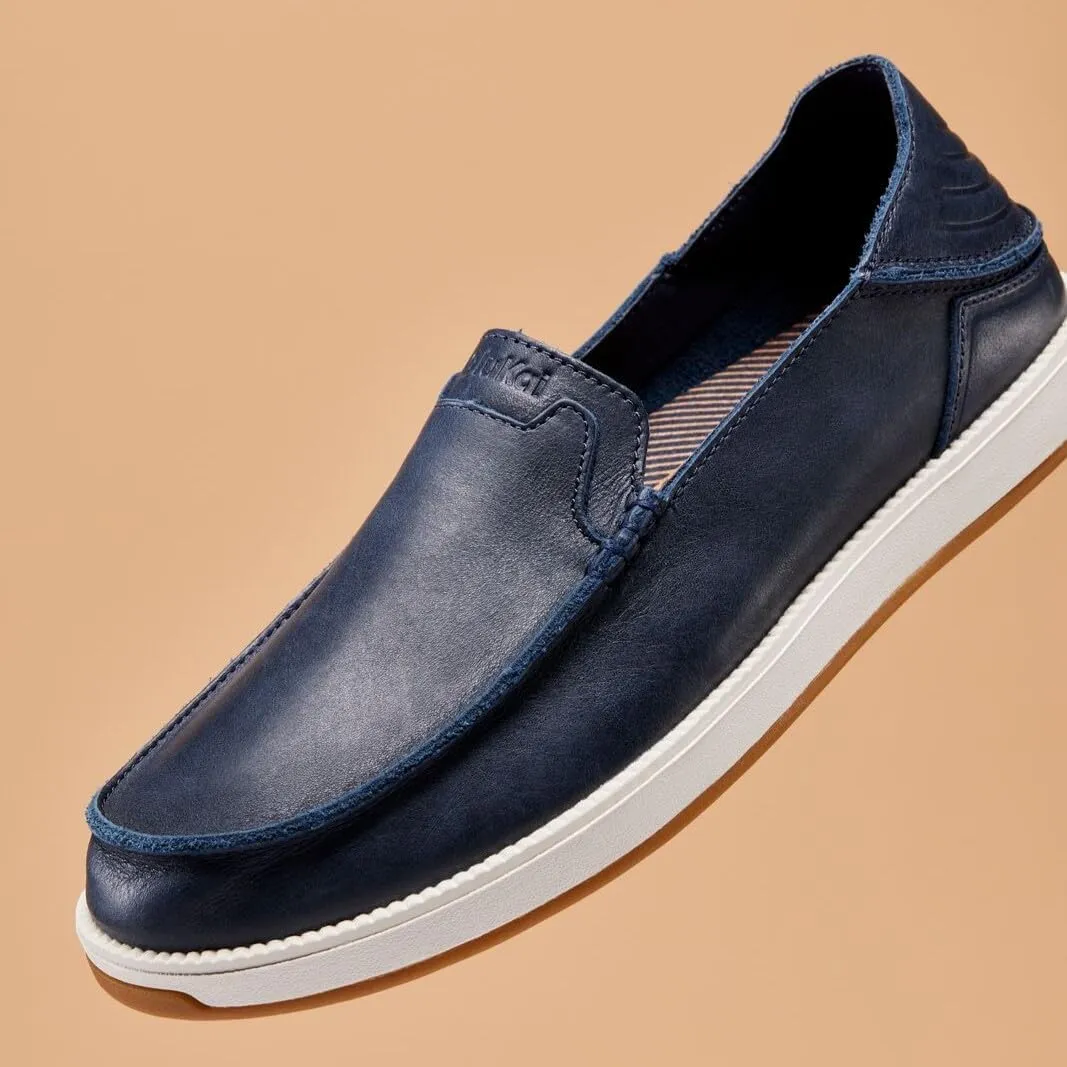 OLUKAI Kakaha Nia Men's Leather Sneakers, Supple Full-Grain Leather Shoes, Drop-in Heel & All Weather Rubber Soles