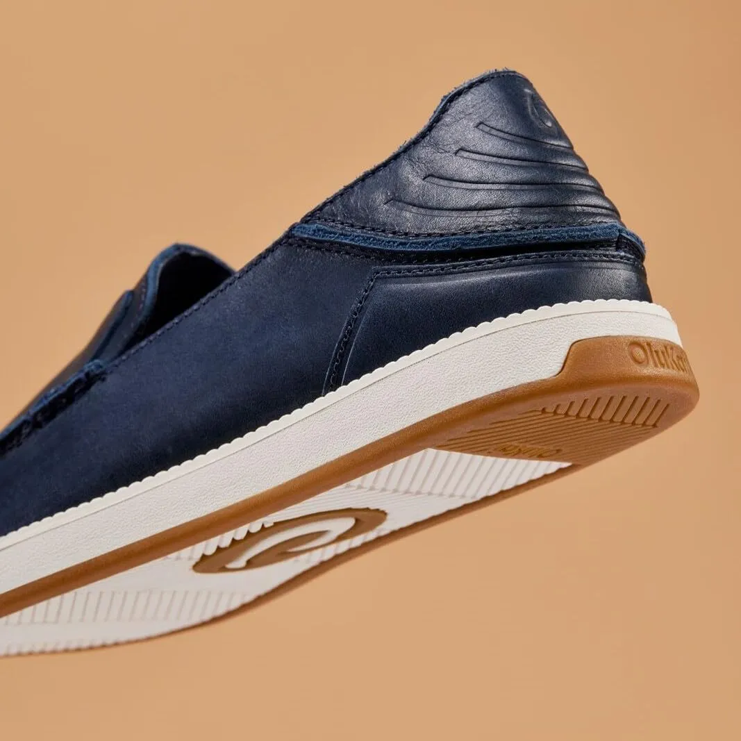 OLUKAI Kakaha Nia Men's Leather Sneakers, Supple Full-Grain Leather Shoes, Drop-in Heel & All Weather Rubber Soles