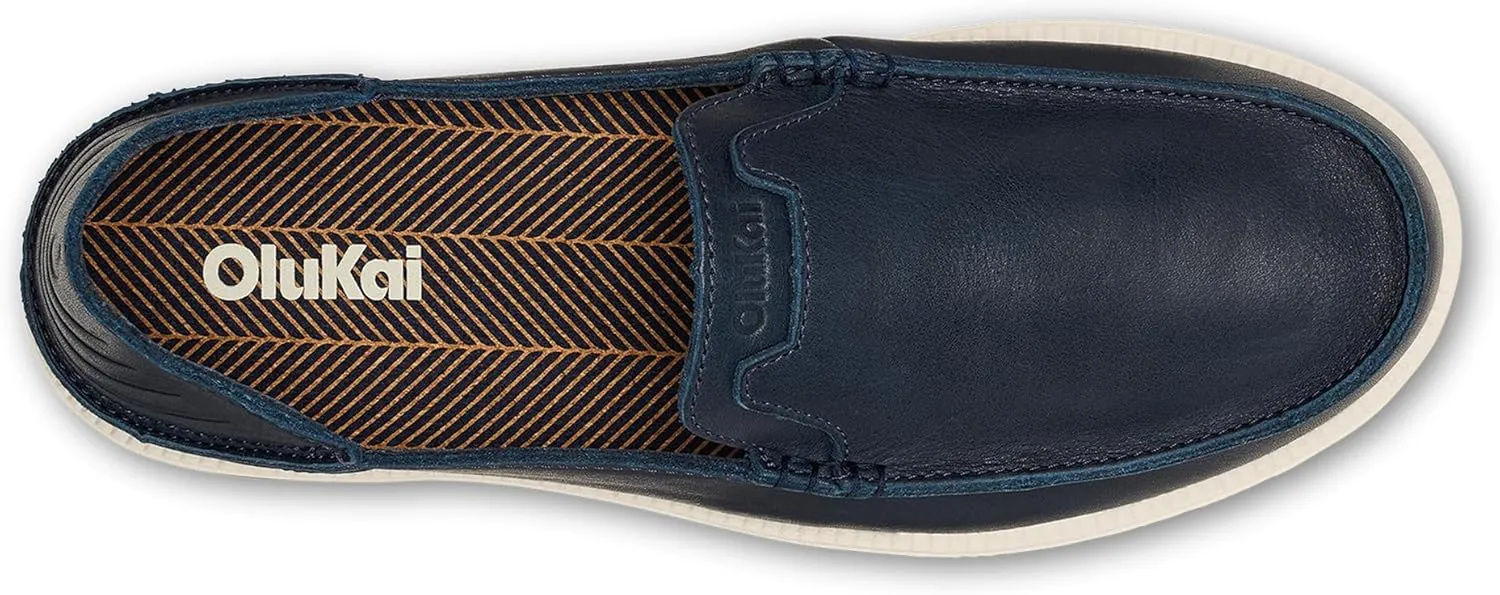 OLUKAI Kakaha Nia Men's Leather Sneakers, Supple Full-Grain Leather Shoes, Drop-in Heel & All Weather Rubber Soles