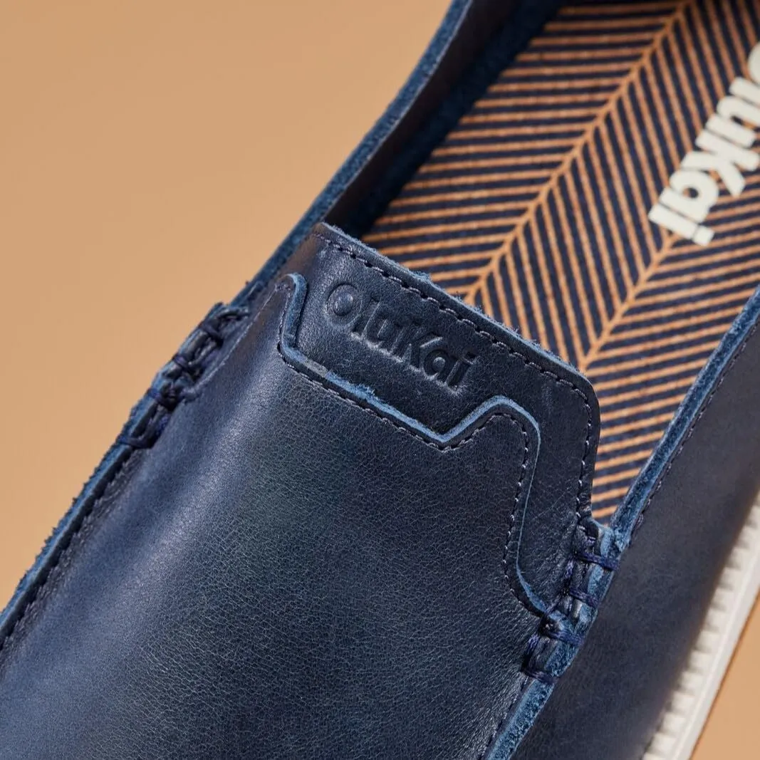 OLUKAI Kakaha Nia Men's Leather Sneakers, Supple Full-Grain Leather Shoes, Drop-in Heel & All Weather Rubber Soles