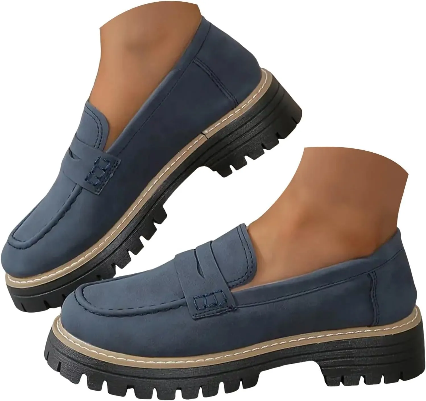 Orthoture-Orthopedic Platform Loafers Women's Slip on Penny Shoes Comfy Suede Platform Chunky Moccasin Shoes