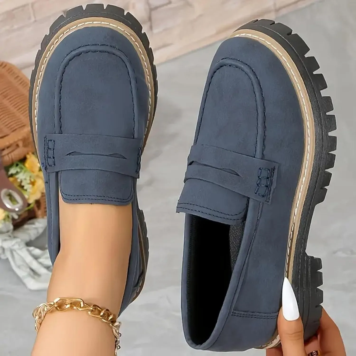 Orthoture-Orthopedic Platform Loafers Women's Slip on Penny Shoes Comfy Suede Platform Chunky Moccasin Shoes