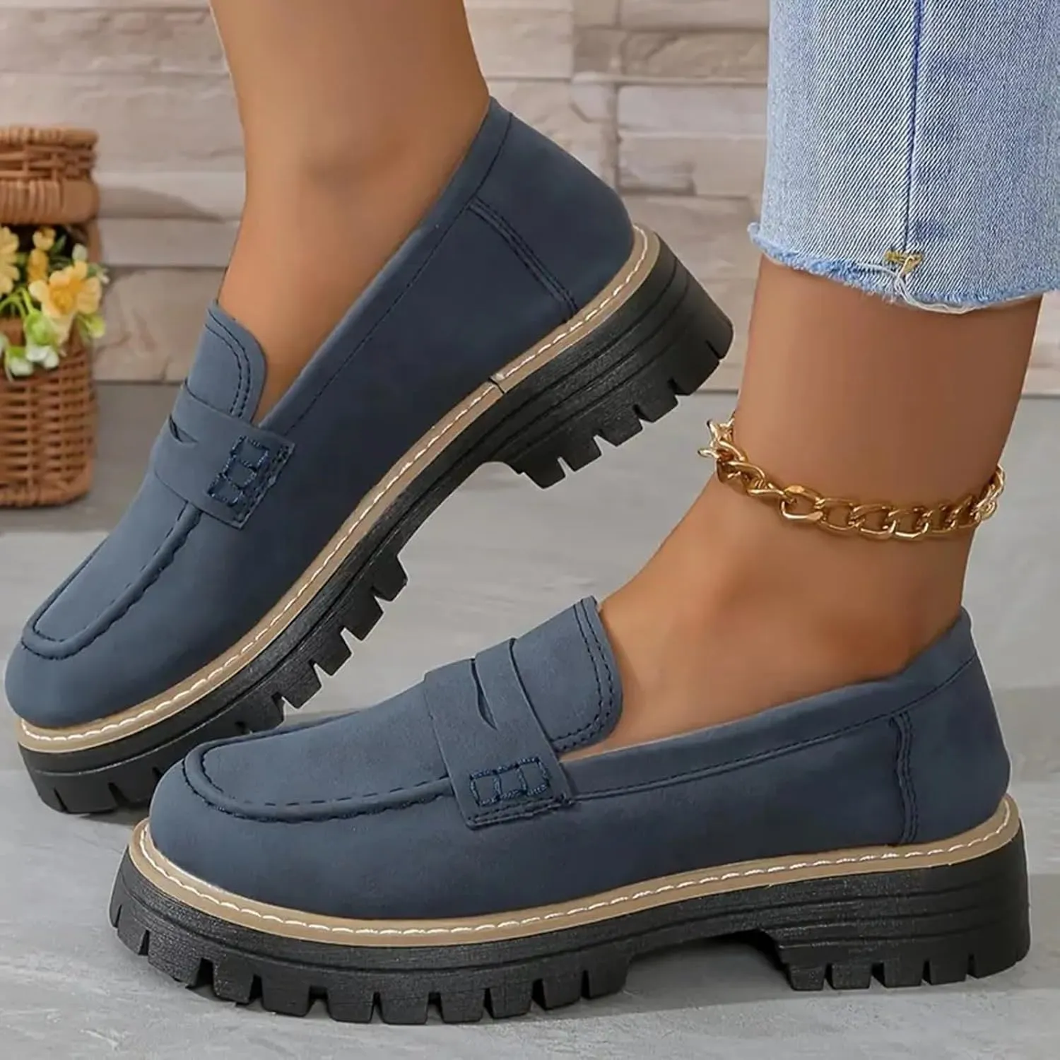 Orthoture-Orthopedic Platform Loafers Women's Slip on Penny Shoes Comfy Suede Platform Chunky Moccasin Shoes