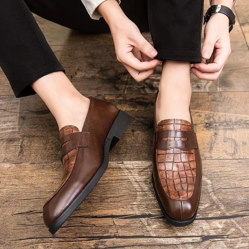 Santimon Mens Penny Loafers with Alligator Print Leather Business Dress Slip on Formal Loafer Shoes for Men