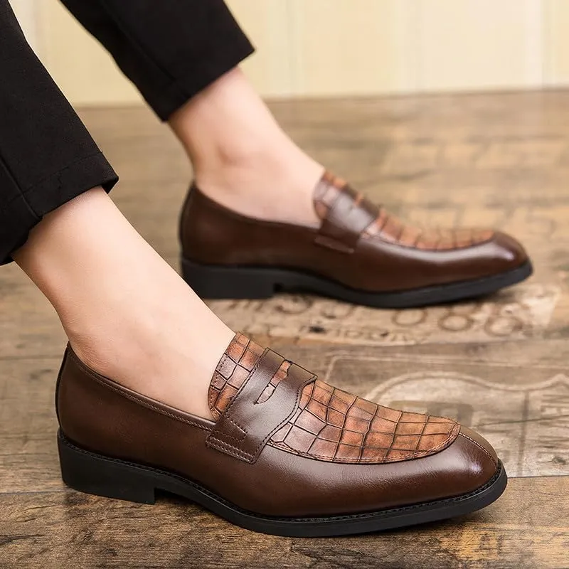 Santimon Mens Penny Loafers with Alligator Print Leather Business Dress Slip on Formal Loafer Shoes for Men