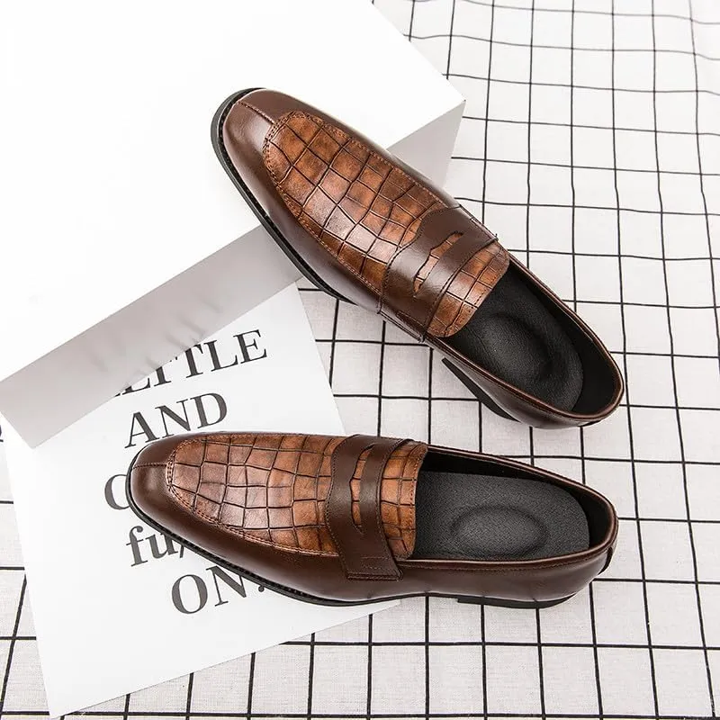 Santimon Mens Penny Loafers with Alligator Print Leather Business Dress Slip on Formal Loafer Shoes for Men