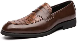 Santimon Mens Penny Loafers with Alligator Print Leather Business Dress Slip on Formal Loafer Shoes for Men
