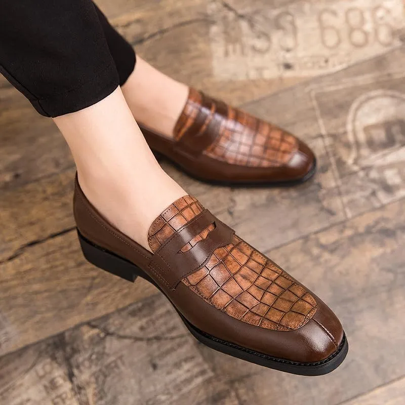 Santimon Mens Penny Loafers with Alligator Print Leather Business Dress Slip on Formal Loafer Shoes for Men