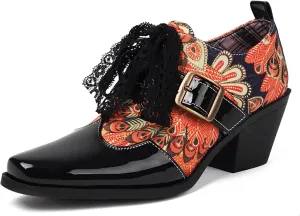 SHEMEE Women's Monk Strap Oxfords Loafers Shoes Chunky Heels Almond Square Toe Vintage Wingtip Brogues British Buckled Business Dress Pumps
