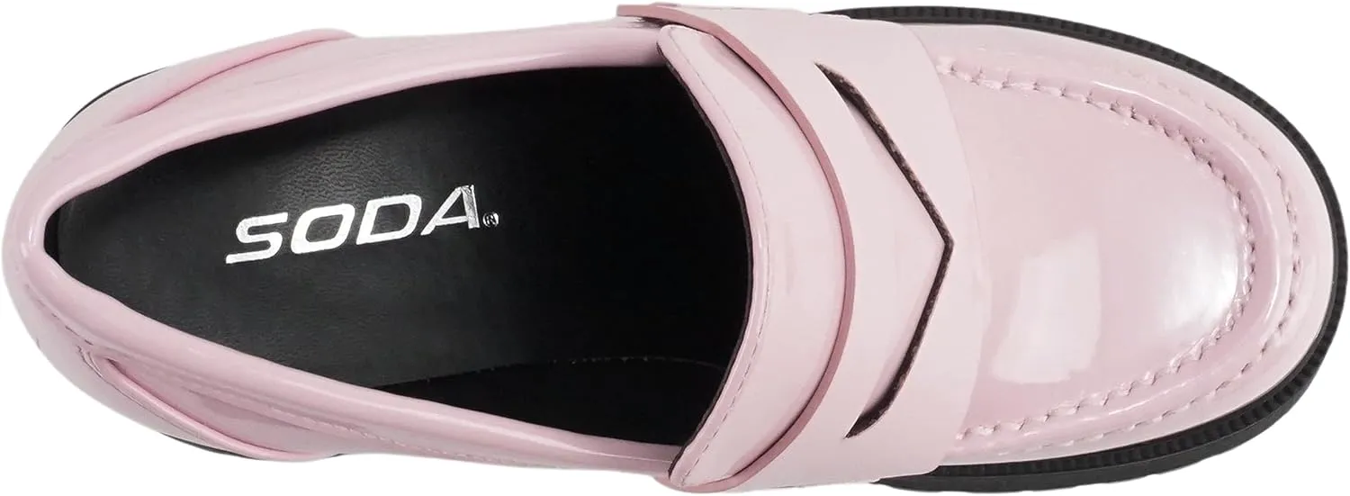 Soda “AMP” ~ Women Round Toe Slip-On Lug Sole High Heel Penny Loafer Shoe