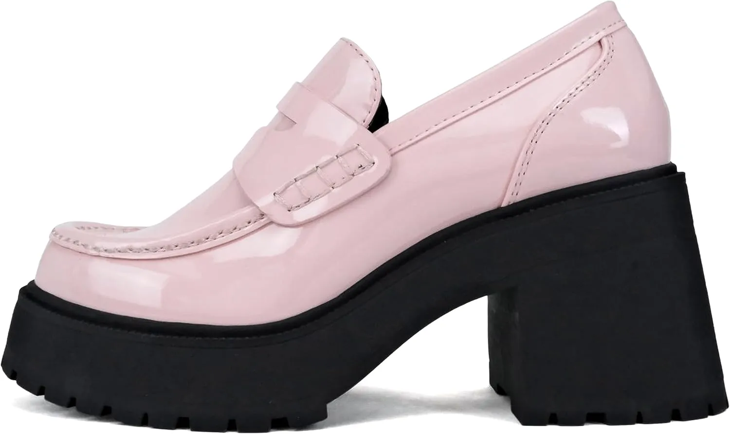Soda “AMP” ~ Women Round Toe Slip-On Lug Sole High Heel Penny Loafer Shoe