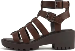 Soda “Rebirth” ~ Women Open Toe Fisherman Multi Strap Buckle Lug Sole Low Block Heeled Sandals