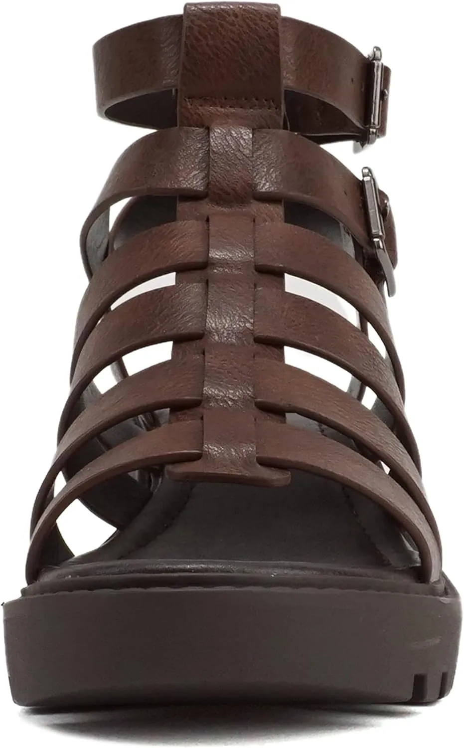 Soda “Rebirth” ~ Women Open Toe Fisherman Multi Strap Buckle Lug Sole Low Block Heeled Sandals