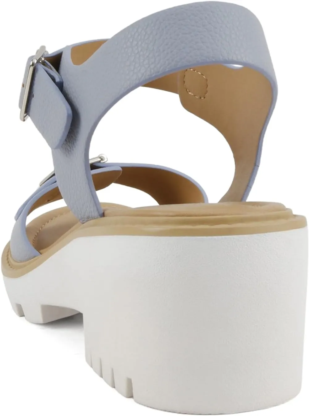Soda Remo ~ Women Round Toe Buckle Strap Lug Sole Wedge Sandal