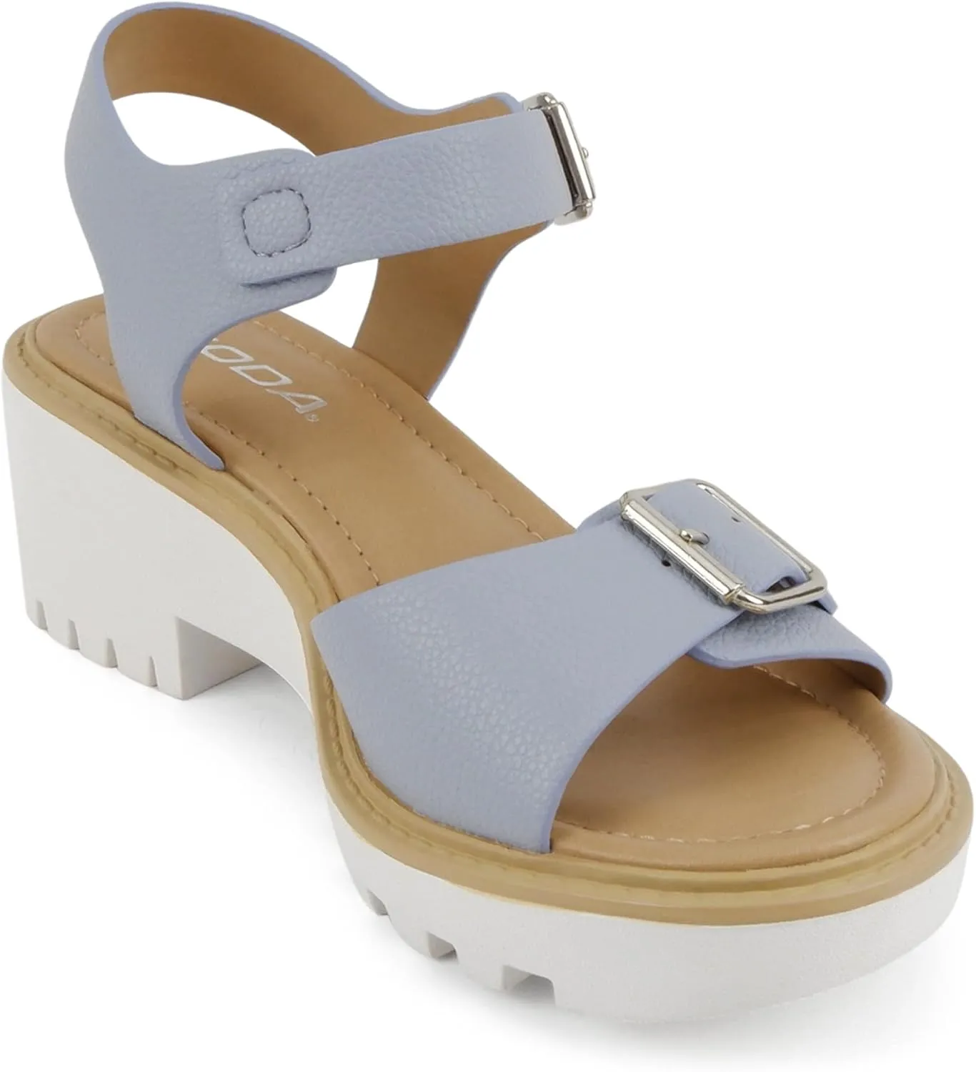 Soda Remo ~ Women Round Toe Buckle Strap Lug Sole Wedge Sandal