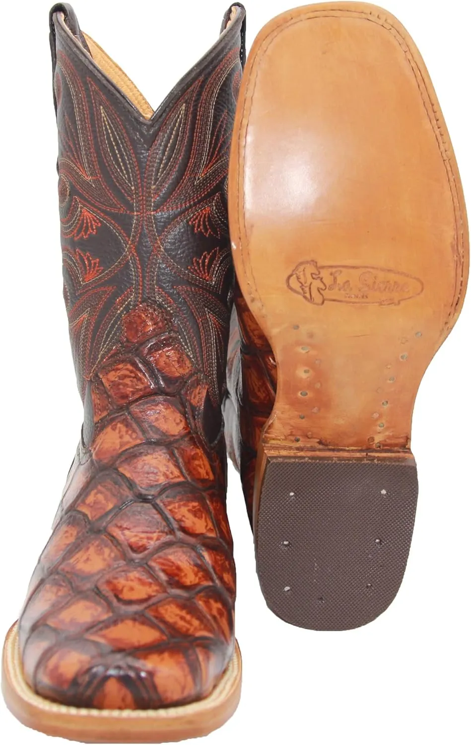 Western Shops Men’s Leather Pirarucu Fish Print Cowboy Western Boots