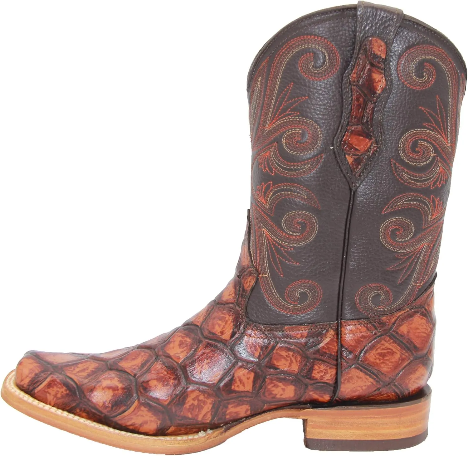 Western Shops Men’s Leather Pirarucu Fish Print Cowboy Western Boots