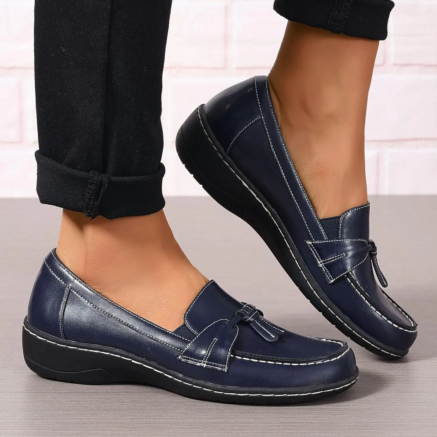 Womens Loafers Comfortable Penny Loafer Slip On Flats Business Casual Dress Shoes Round Toe Driving Moccasins, US Size 5-11
