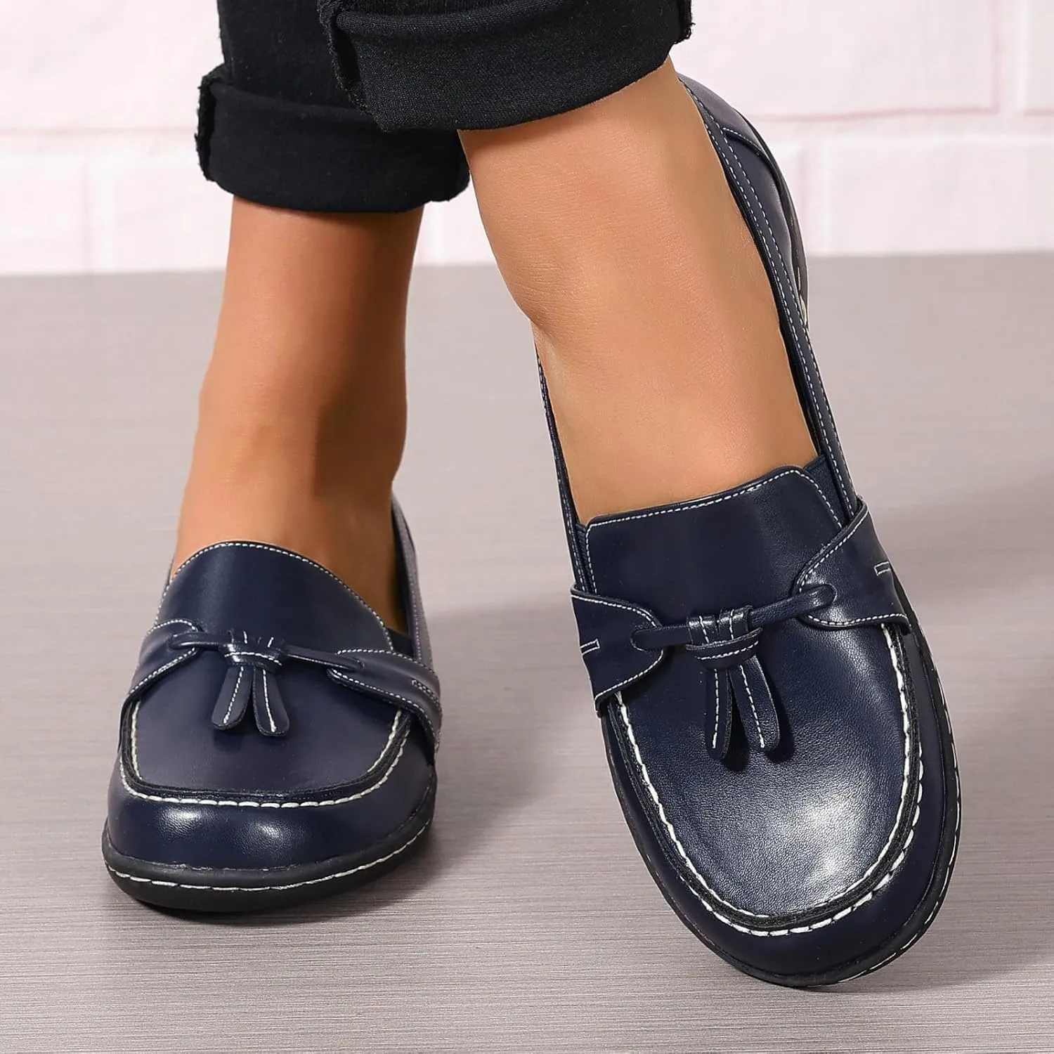 Womens Loafers Comfortable Penny Loafer Slip On Flats Business Casual Dress Shoes Round Toe Driving Moccasins, US Size 5-11