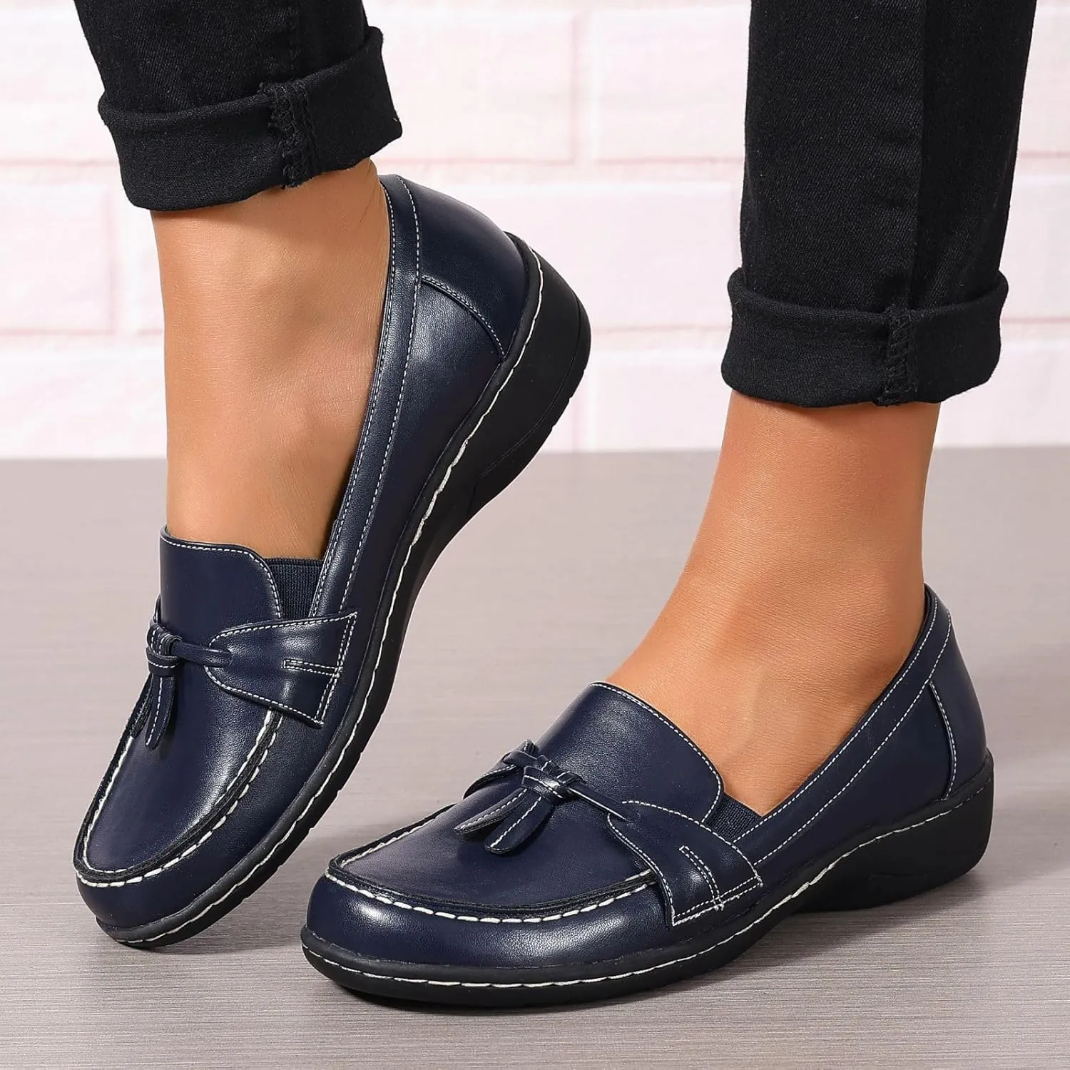 Womens Loafers Comfortable Penny Loafer Slip On Flats Business Casual Dress Shoes Round Toe Driving Moccasins, US Size 5-11