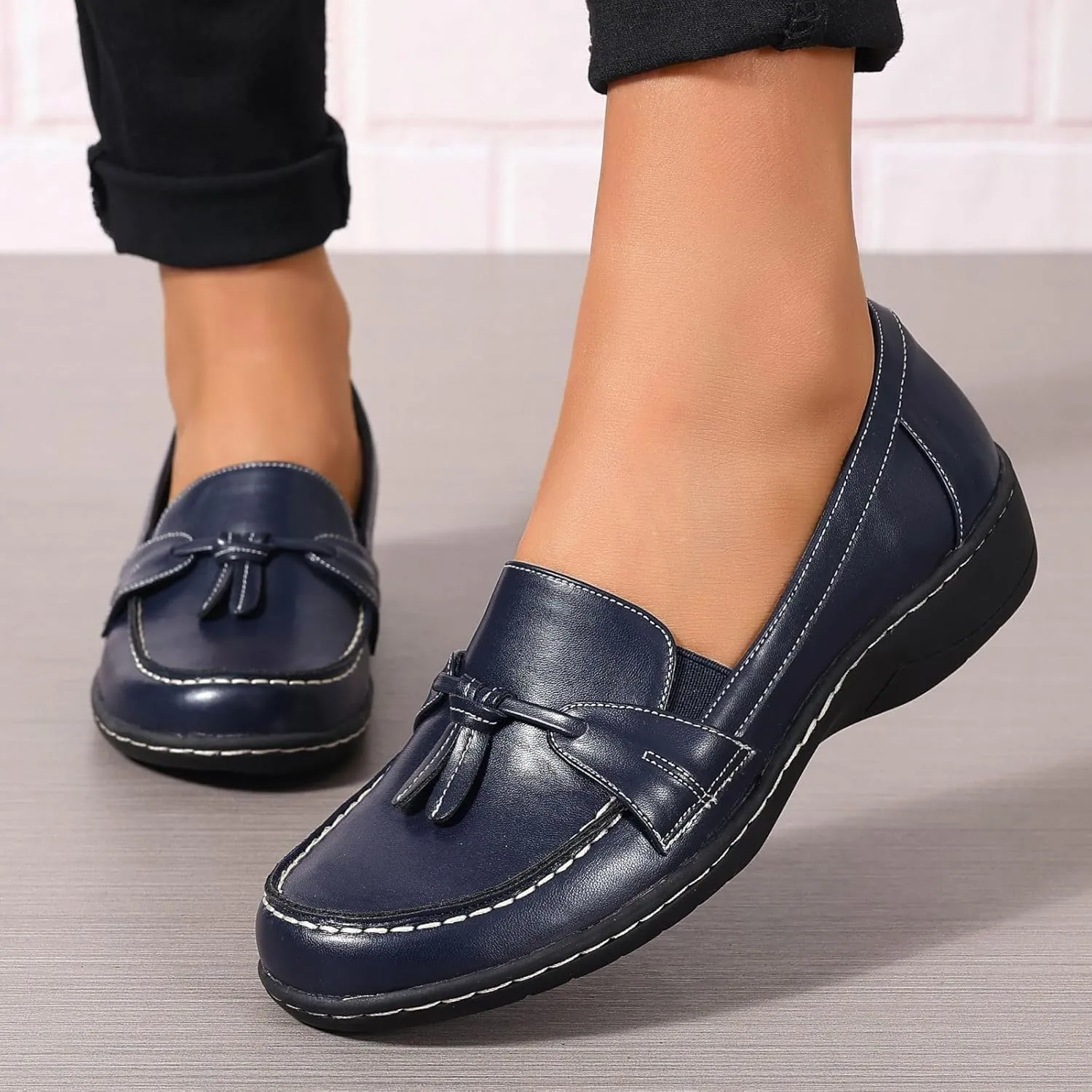 Womens Loafers Comfortable Penny Loafer Slip On Flats Business Casual Dress Shoes Round Toe Driving Moccasins, US Size 5-11