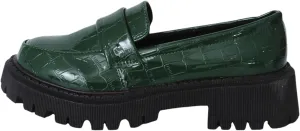 Women's Patent Leather Flat Bottomed Loafers, Crocodile Leather Pattern one Foot Stirrup Non-Slip Thick Bottom Business Casual Work Shoes