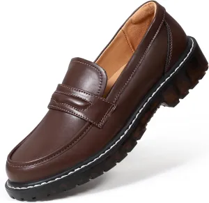 XMM Black Loafers for Women Chunky Loafer Shoes Penny Loafers Flats Lug Sole Lightweight Slip On Ladies Shoes Business Casual Dressy Comfortable Office Shoes