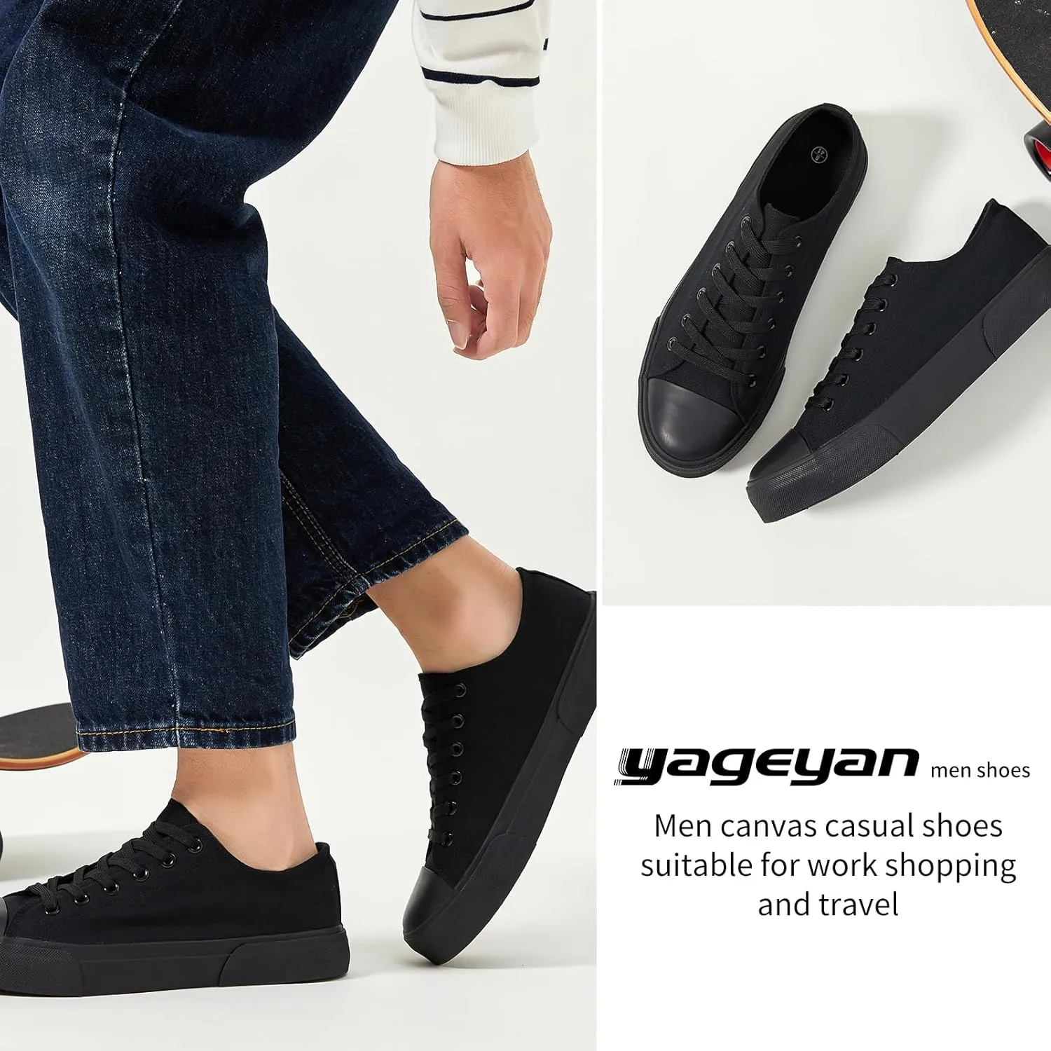 yageyan Men Canvas Low top Shoes Classic Casual Sneakers Black and White Fashion Shoes